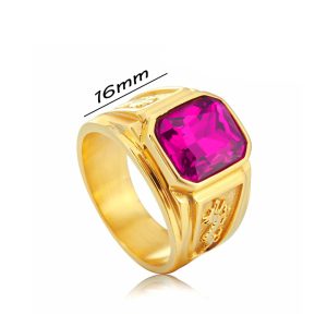 N581a Nhẫn Titan nam 2 bên chạm rồng đính đá màu hồng