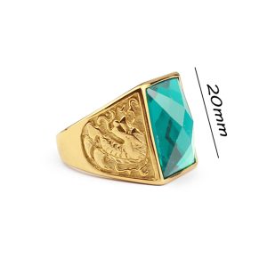 N600e Nhẫn nam titan mạ vàng đá xanh chạm rồng