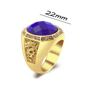 N609a Nhẫn nam Titan mạ vàng 2 bên con rồng đá xanh dương