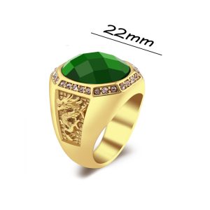 N610a Nhẫn nam Titan mạ vàng 2 bên con rồng đá xanh lá