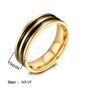 N637a Nhẫn nam inox mạ vàng 2 sọc đen bảng 6ly