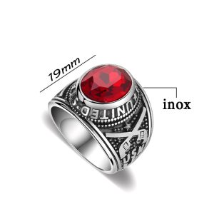 N663a Nhẫn nam titan quân đội mỹ đá màu đỏ
