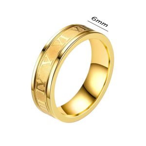 TC128a Nhẫn titan inox thời trang số la mã màu vàng