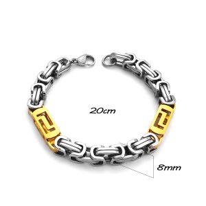 LN025 Lắc tay nam inox mạ vàng cách điệu 8mm