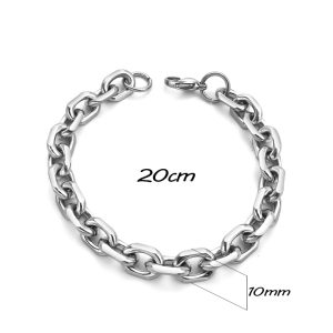 LN102 Lắc tay inox nam 10mm kiểu chữ cong mắc xích tròn cắt cạnh