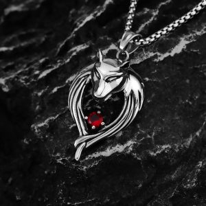 MD008a mặt dây chuyền đầu sói đá Cubic đỏ