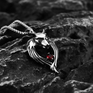 MD008b mặt dây chuyền đầu sói đá Cubic đỏ