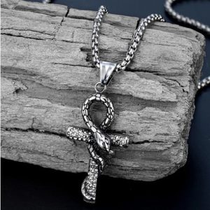 MD085b Mặt dây chuyền titan hình chữ thập rắn quấn quanh