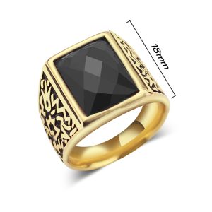 N554 Nhẫn inox nam mạ vàng đá đen