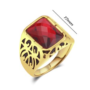N555 Nhẫn nam inox mạ vàng đá đỏ