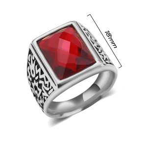 N589 Nhẫn inox nam đá đỏ