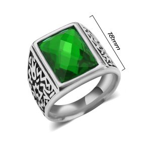 N590 Nhẫn inox nam đá xanh lá