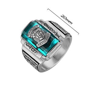 N603 Nhẫn nam inox sư tử 1973 đá xanh nước biển