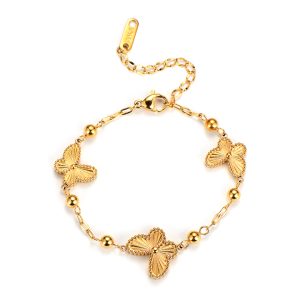 TA095c Lắc tay nữ titan con bướm chạm máy màu vàng