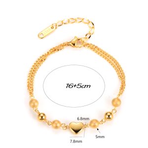 TA327g Lắc tay nữ titan trái tim cách điệu bi tròn