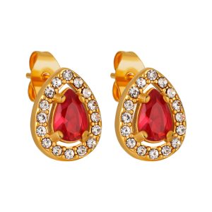 TB321 Bông hoa tai titan hình giọt nước đính đá đỏ