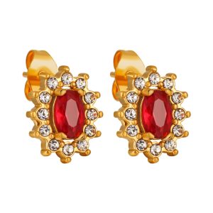 TB322 Bông hoa tai titan hình ovan đính đá đỏ