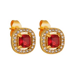 TB325 Bông hoa tai titan hình vuông đính đá đỏ