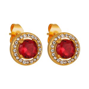 TB326 Bông hoa tai titan hình tròn đính đá đỏ