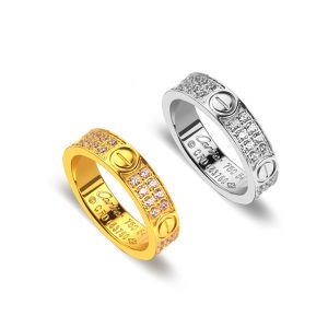 TC108a Nhẫn titan cartier đính full 2 hàng đá