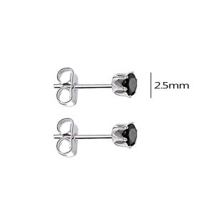 BT142 Bông tai inox đá tròn đen size đá 2.5mm