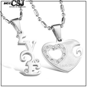 MC111 Dây chuyền inox cặp đôi tình nhân trái tim love