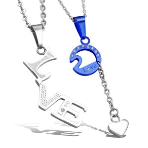MC121 Dây chuyền inox chữ love cặp đôi (trắng xanh)