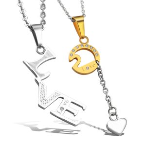 MC152 Dây chuyền inox chữ love cặp đôi (trắng vàng)