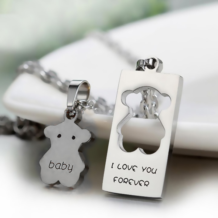 MC163 Dây chuyền cặp đôi inox con gấu