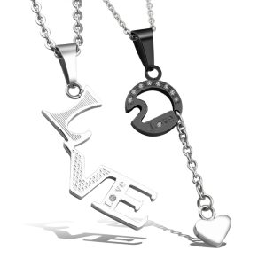 MC178 Dây chuyền inox chữ love cặp đôi (trắng đen)