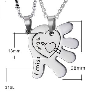 MC213 Dây chuyền cặp đôi inox trái tim lồng trong bàn tay