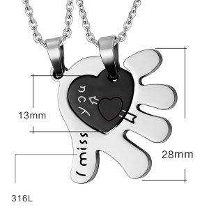 MC214 Dây chuyền cặp đôi inox trái tim lồng trong bàn tay