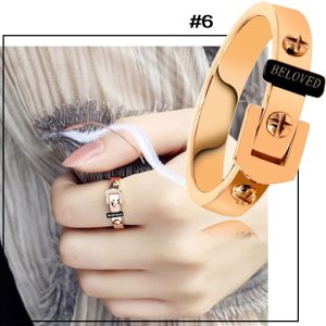 TC076 Nhẫn titan dây nit thắt lưng mạ vàng hồng (Size 6)