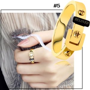 TC077 Nhẫn titan dây nit thắt lưng mạ vàng tươi (Size 5)
