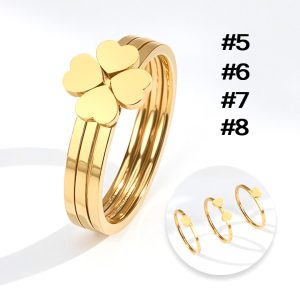 TC095 Bộ 3 Nhẫn titan ghép thành cỏ 4 lá màu vàng (Size 5678)
