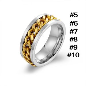 TC123 Nhẫn titan inox lồng xích vàng (Size 5678910)