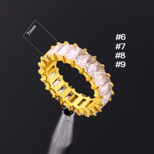 TC337 Nhẫn titan 7mm đính full kim chữ nhật (Size 6789)