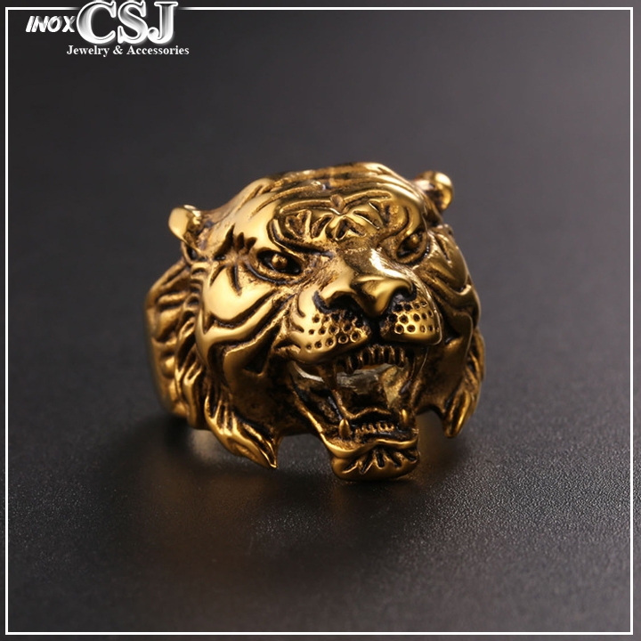 Nhẫn Nam Inox Đầu Con Hổ Cực Đẹp Mạ Vàng N598 - Inox Công Sang