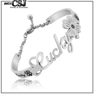 bán vòng tay lucky, vòng tay nữ chữ lucky bằng inox,