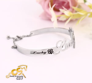 bán vòng tay lucky, vòng tay nữ chữ lucky bằng inox,