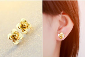 Bông tai titan hoa trà, hoa tai tian hoa trà mạ vàng đẹp sang trọng không đen, CSJ chuyên bán sỉ, bỏ sỉ bông tai titan đẹp giá rẻ nhất TPHCM