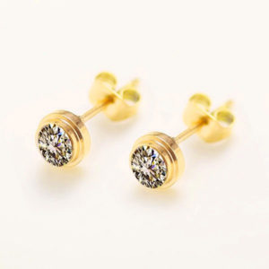 Bông tai titan 1 viên đá mạ vàng thời trang hàn quốc