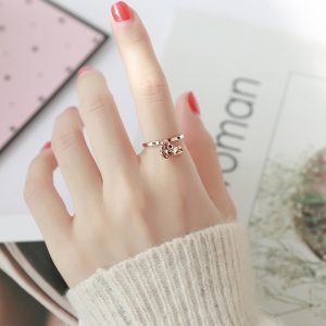 TC070g-Nhẫn titan đồng tiền kết hợp chuông vàng hồng