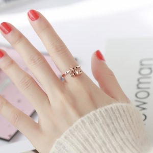 TC070j-Nhẫn titan đồng tiền kết hợp chuông vàng hồng