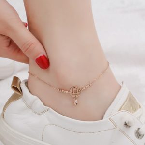 Lắc chân titan đồng tiền, kim tiền may mắn 1 chuông màu vàng hồng xinh xắn không đen
