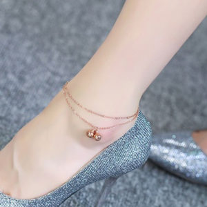 Lắc chân nữ titan 2 tầng chuông màu vàng hồng thời trang HQ đẹp giá rẻ không đen vĩnh viễn