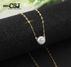Dây chuyền nữ inox mạ vàng trái châu trắng cực xinh lung linh
