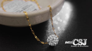 Dây chuyền nữ inox mạ vàng trái châu trắng cực xinh lung linh