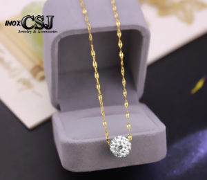 Dây chuyền nữ inox mạ vàng trái châu trắng cực xinh lung linh