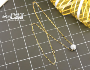 Dây chuyền nữ inox mạ vàng trái châu trắng cực xinh lung linh